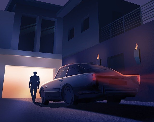 automobil vyjíždějící z garáže